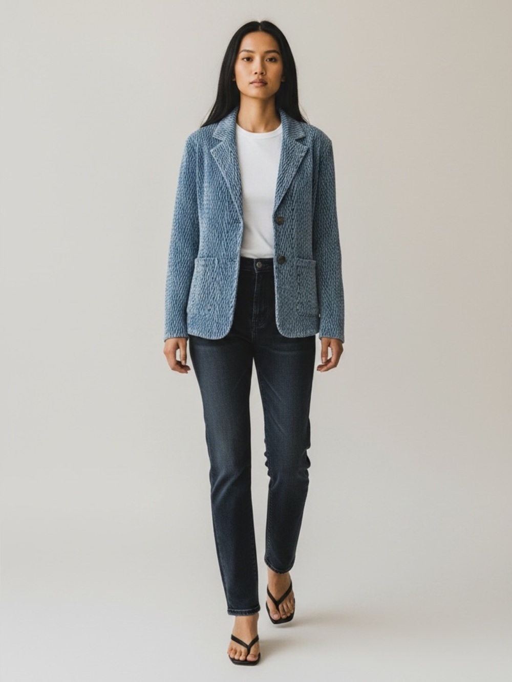 Vintage Lipset Y2K Blazer Stretch Distressed Boho Shabby Chic Blue Size Small